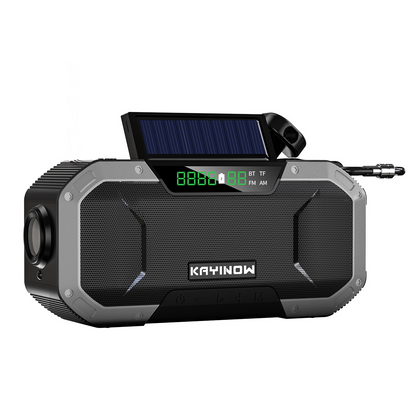 Emergency Hand Crank Solar Cell Phone Charger, SOS Alarm Radio,Waterproof Bluetooth Speaker,AM FM NOAA Portable Digital Weather Radio with Flashlight,Reading Lamp,5000mAh ,Compass,Survival Camping Gear